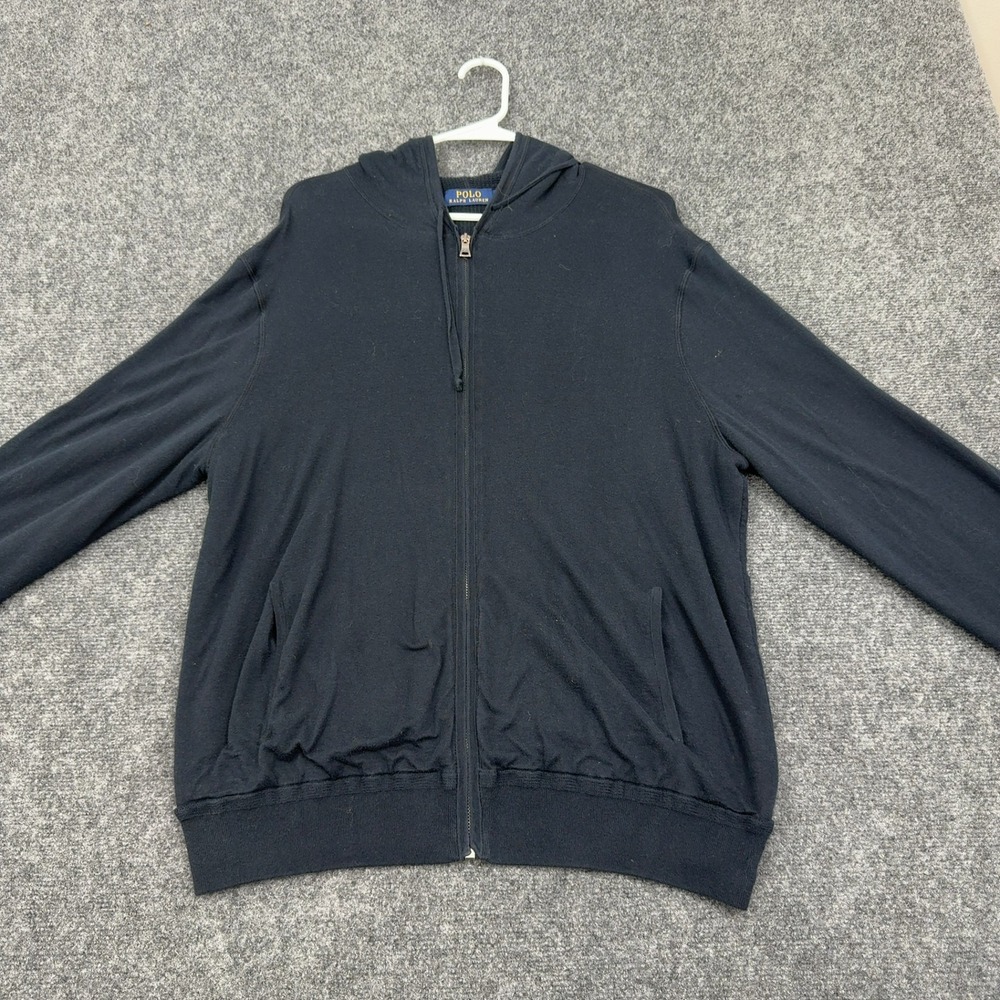 Polo Ralph Lauren Hoodie‎ Mens XL Black Cotton Thermal Lined Full Zip Casual